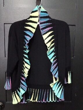Adore Black Cardigan with Multicolor Ruffled Trim